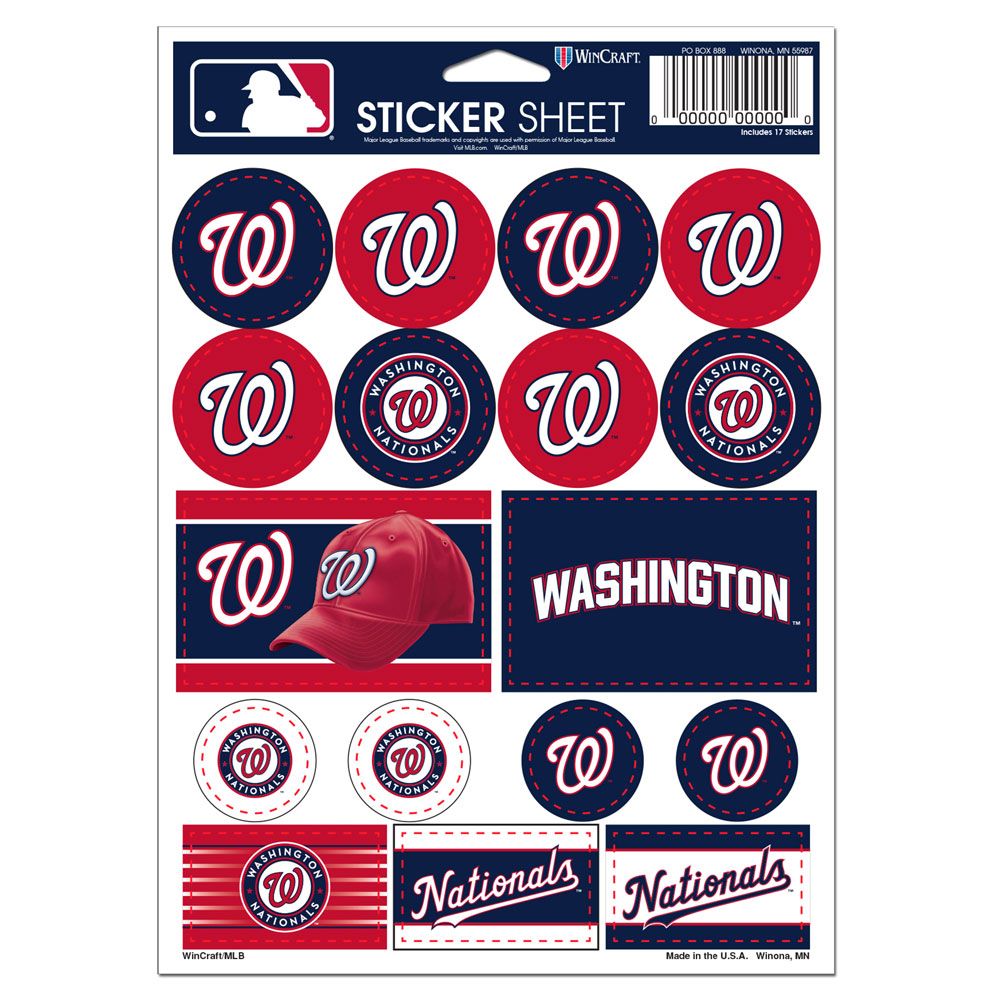 Washington Nationals Vinyl Decal Sheet 5x7"