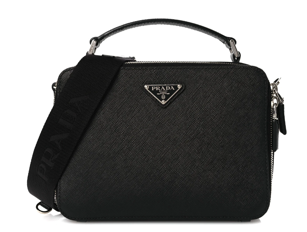 Preowned PRADA  Saffiano Travel Medium Brique Crossbody Bag Black