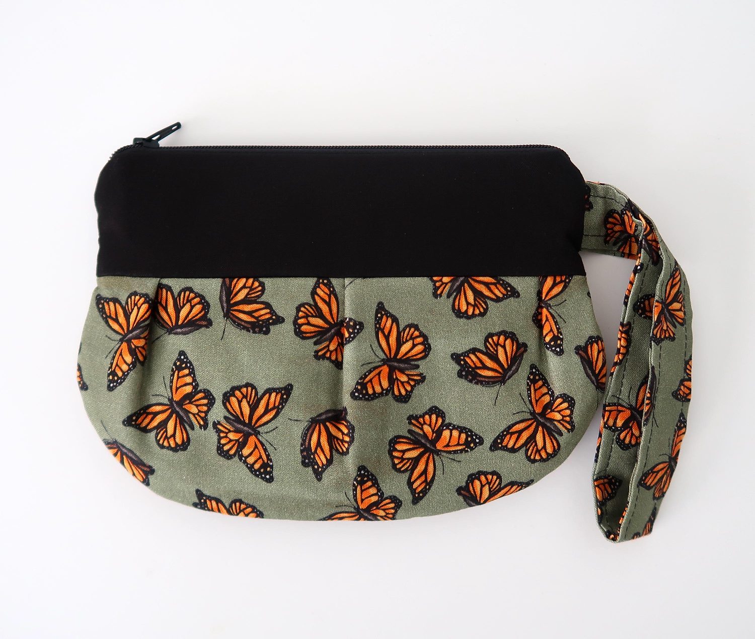 Pleated Wristlet – Monarchs on Sage, photo 7 of 8