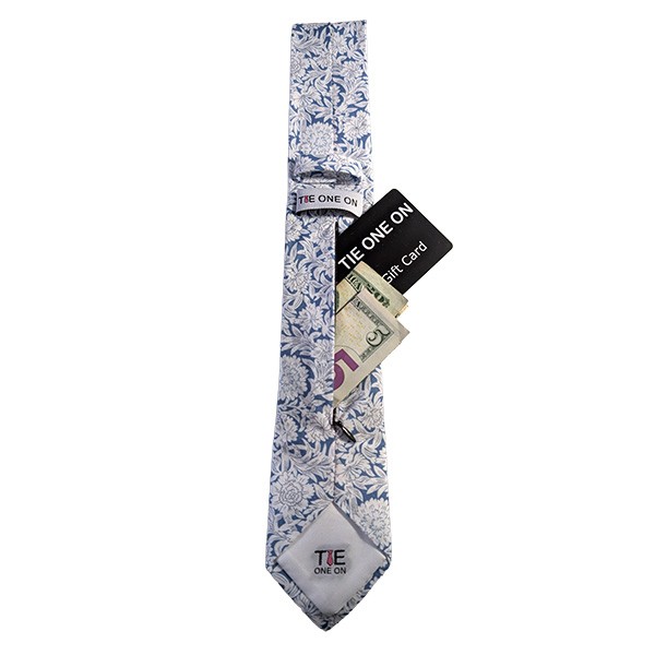 French Blue Cream Floral Hidden Pocket Tie