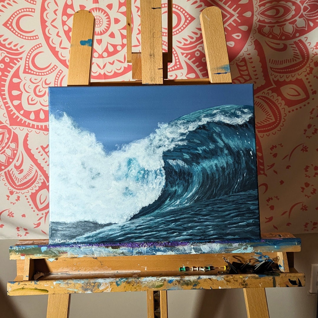 Cresting Wave Ocean Painting: Coastal Acrylic Art on Canvas
