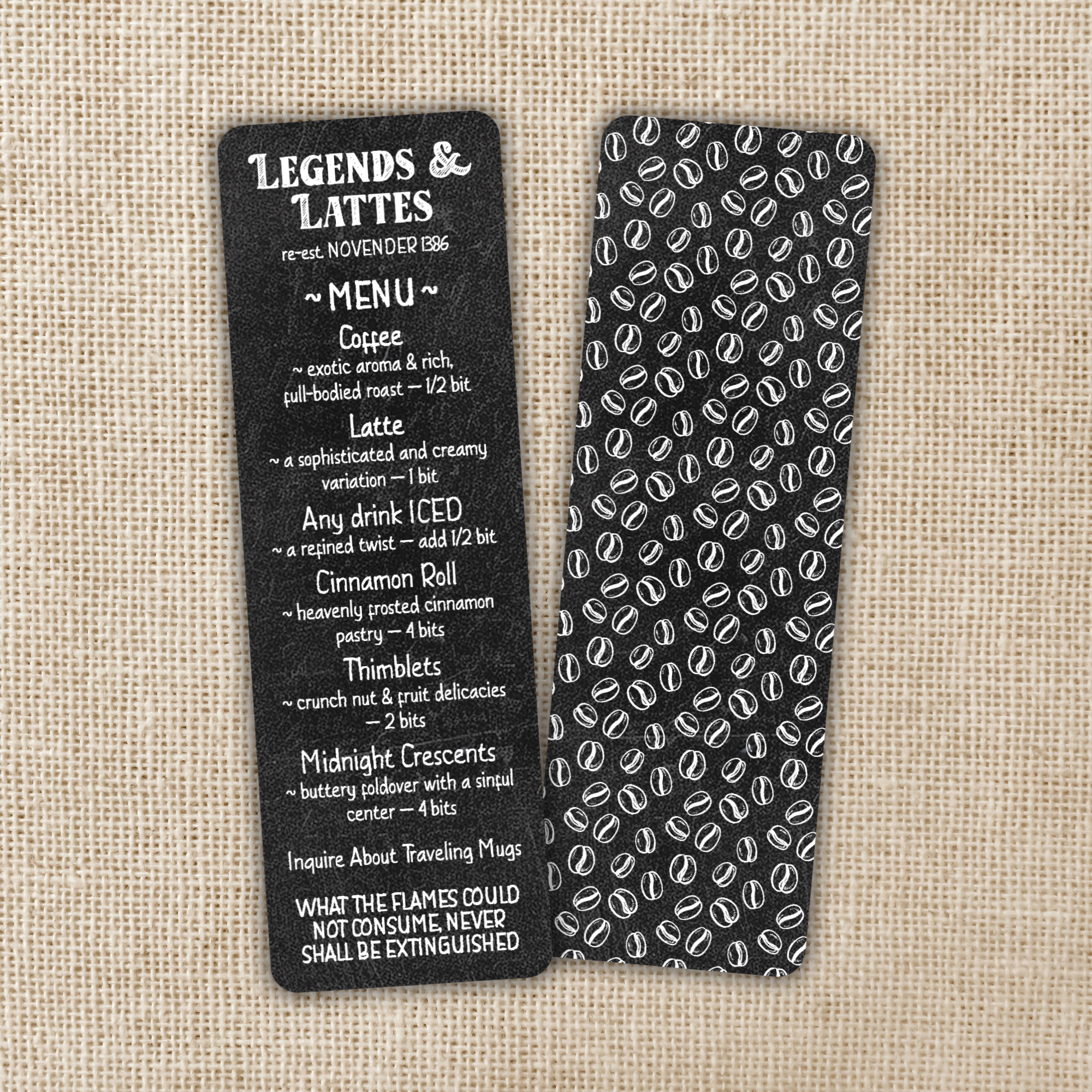 Legends & Lattes Menu Bookmark