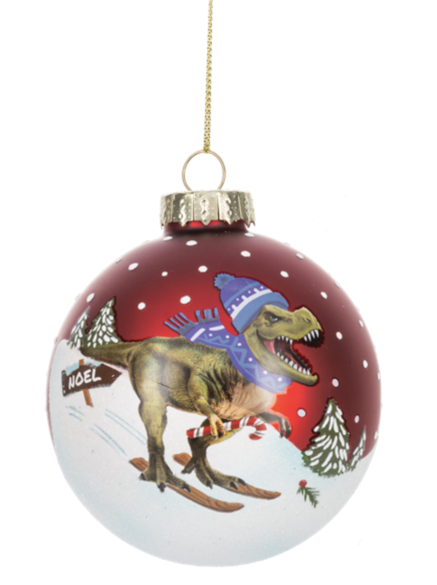 Skiing T-Rex Ball Ornament