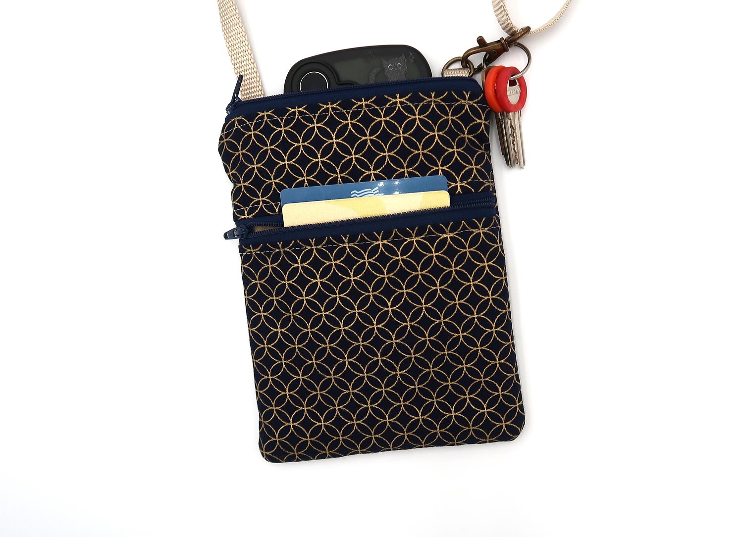 Small Crossbody Bag – Shippo Navy & Gold, photo 2 of 6
