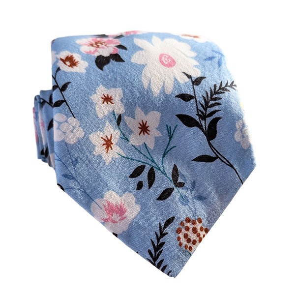 Blue White Pink Floral Hidden Pocket Tie
