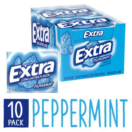 Extra Sugar Free Gum Peppermint 10 Count 15 Pieces Each Tray