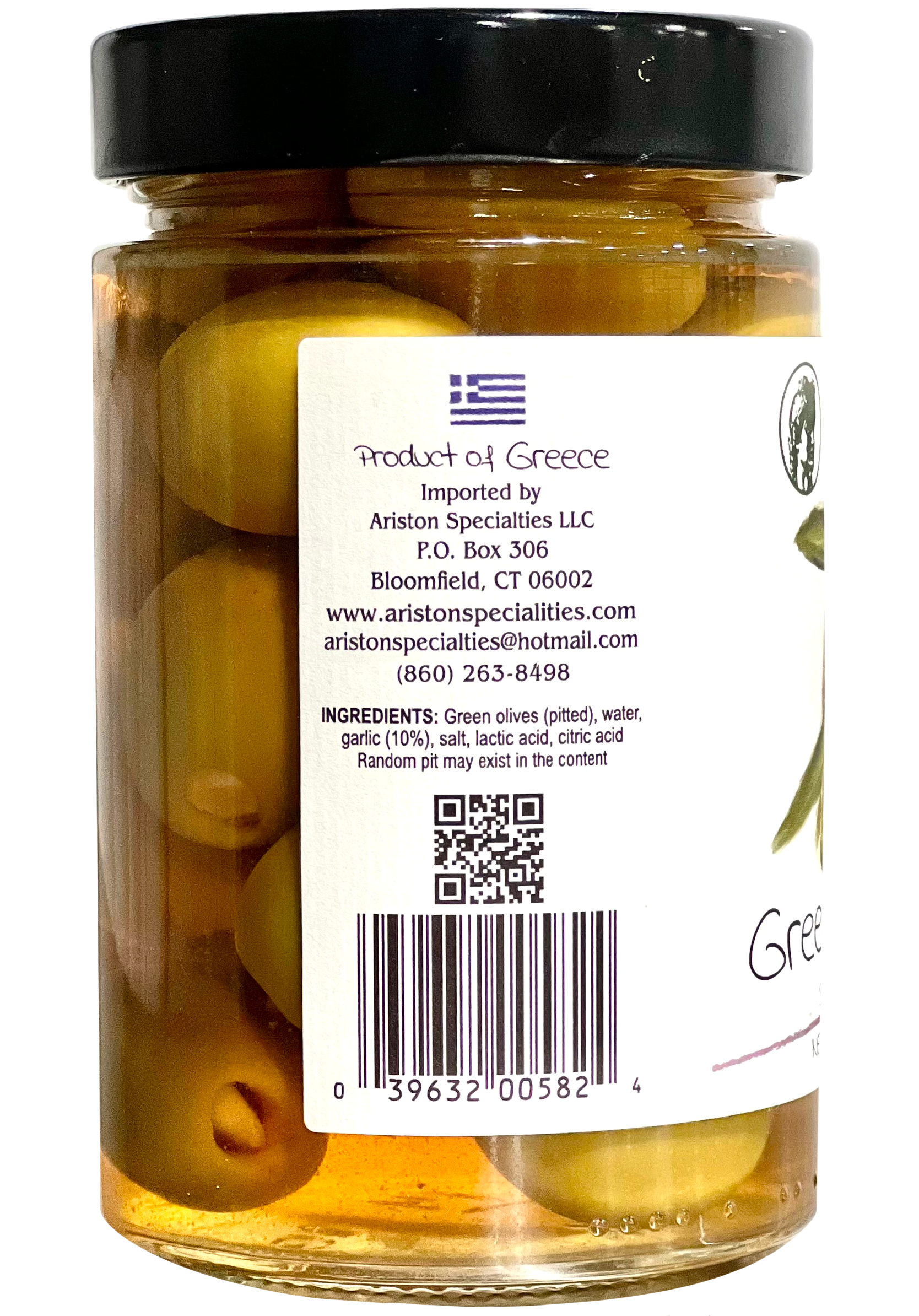 Ariston Green Olives Stuffed Garlic - 13.40oz