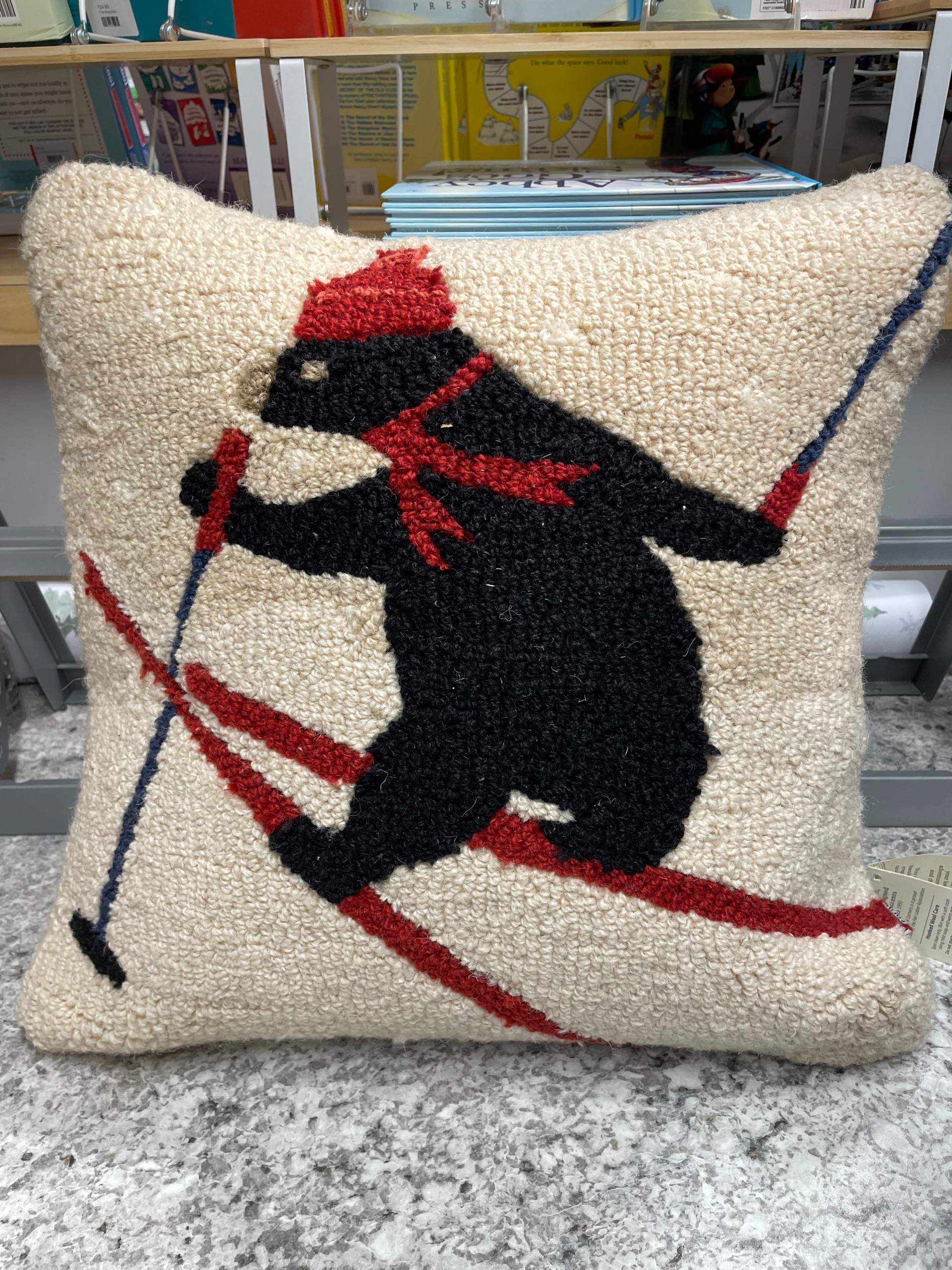 Ski Bear Hand Hooked Pillow