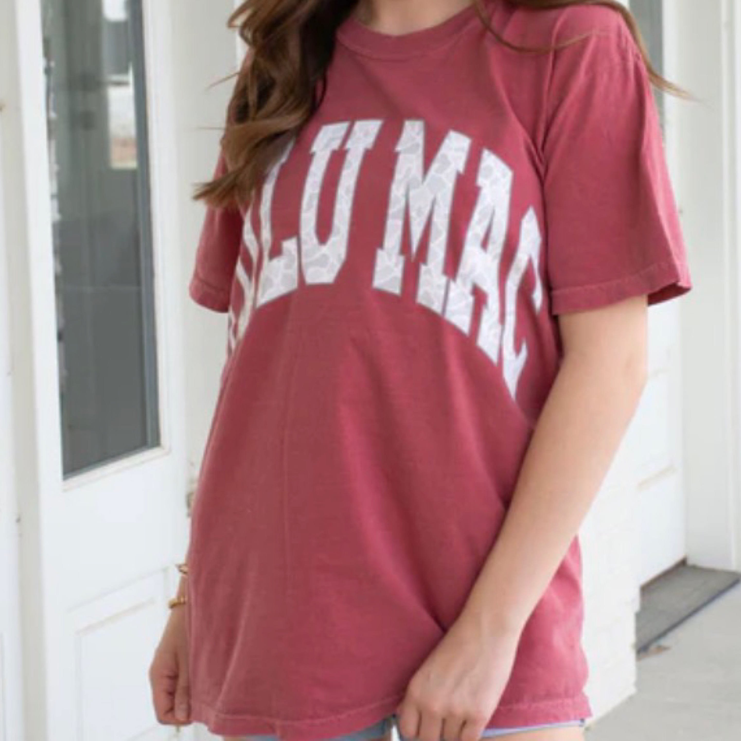 LuLuMac t shirt crimson/camo — Bama Tan boutique, Tuscaloosa AL