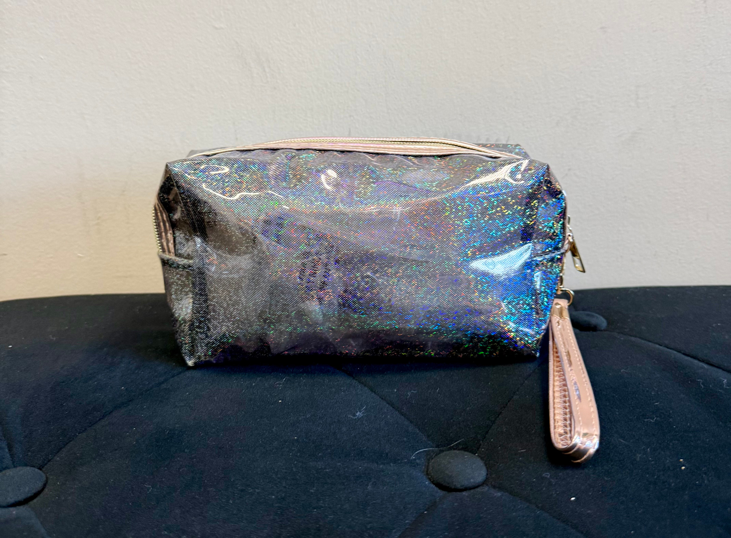 Black sparkle cosmetic bag — Bama Tan boutique, Tuscaloosa AL