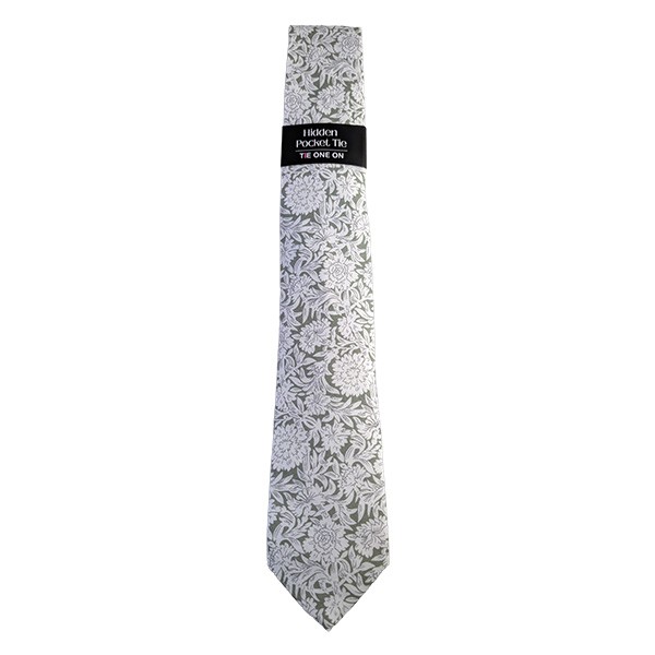 Sage Cream Floral Hidden Pocket Tie