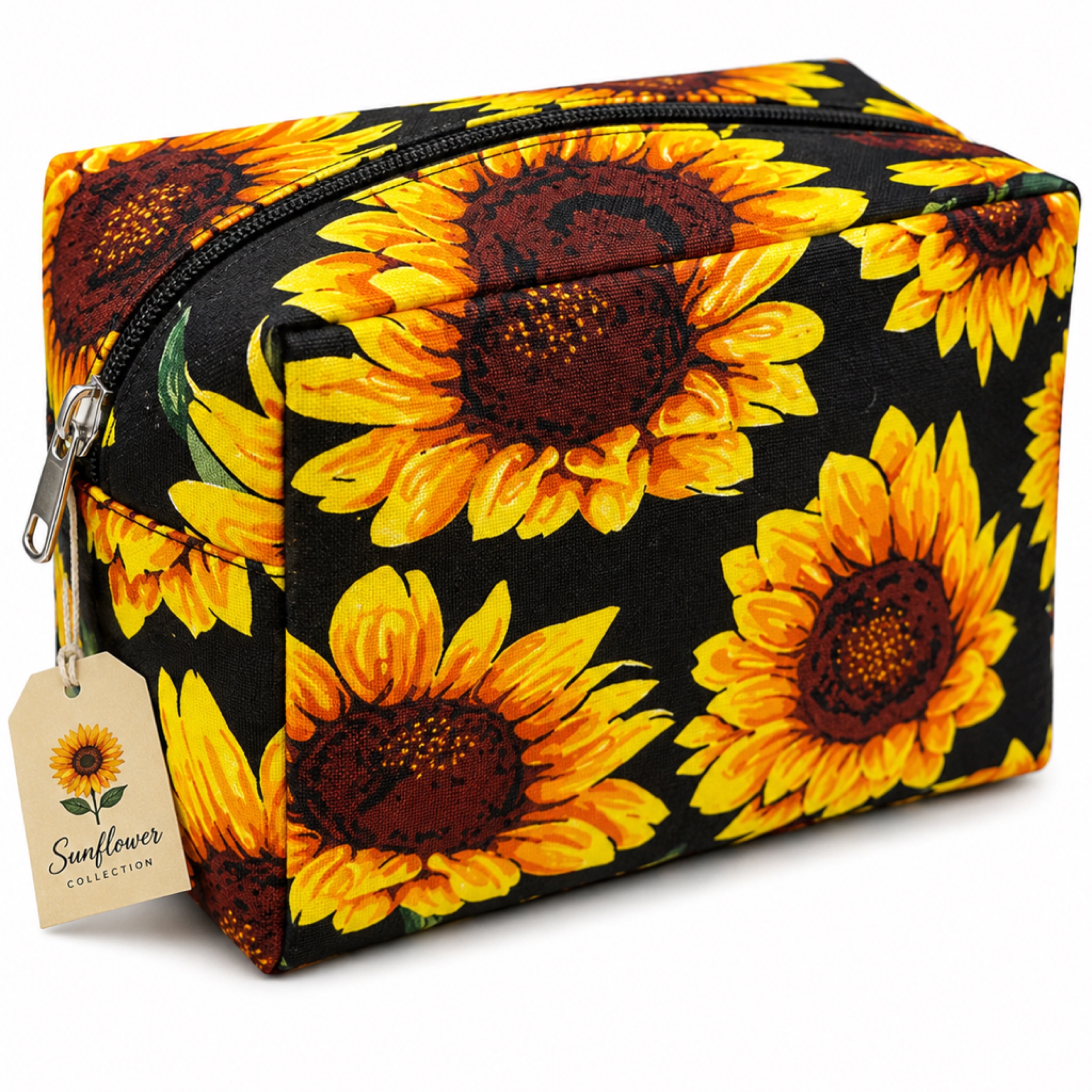 Sunflower Print Cosmetic Travel Bag