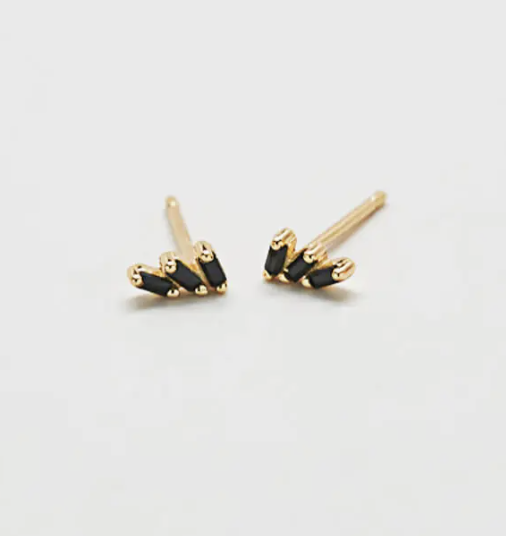 Black Triple Baguette Gold Vermeil Geometric Stud Earring