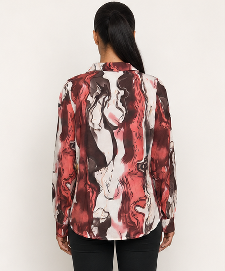 Women Marble Patterned Button Down Office Blouse