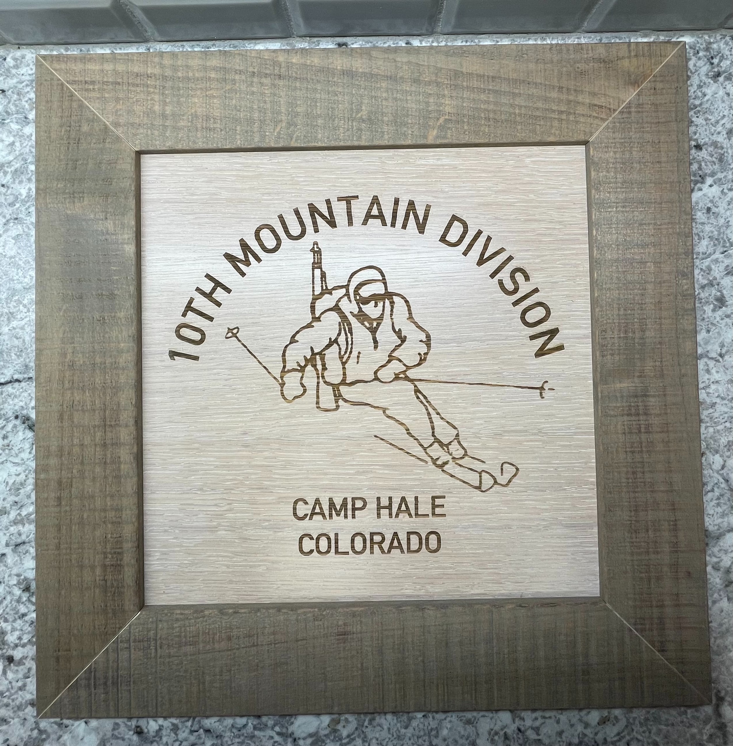 10th Mountain Division Ski Trooper Framed Wood Sign