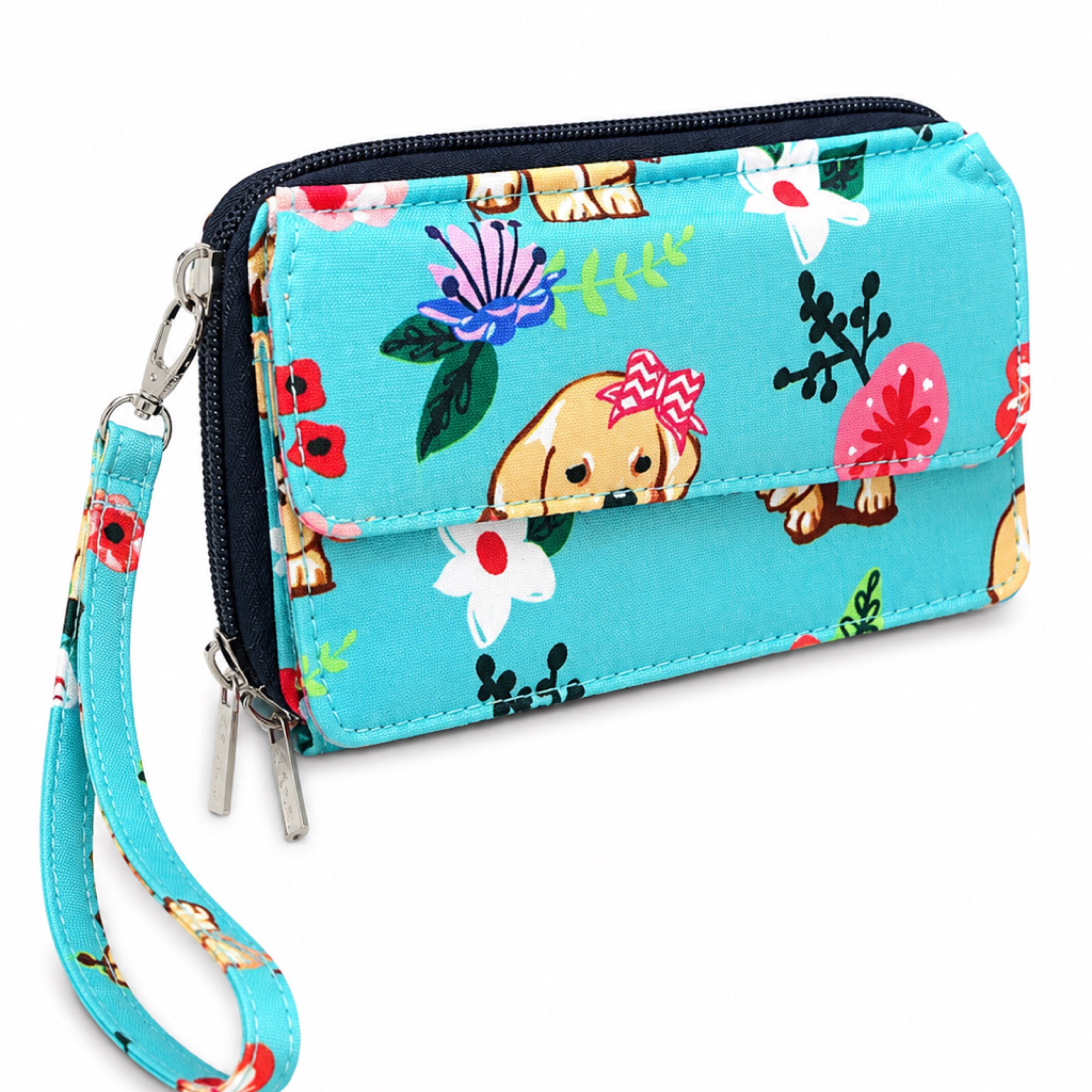 Cute Puppy Floral Wristlet Wallet