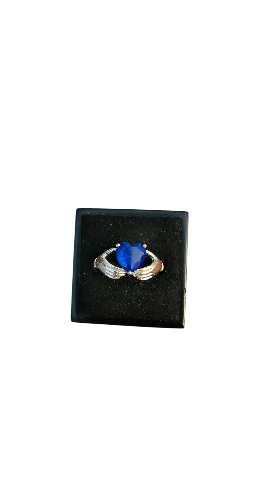 Size 6 Silver Toned Irish Claddagh Blue Gem Ring