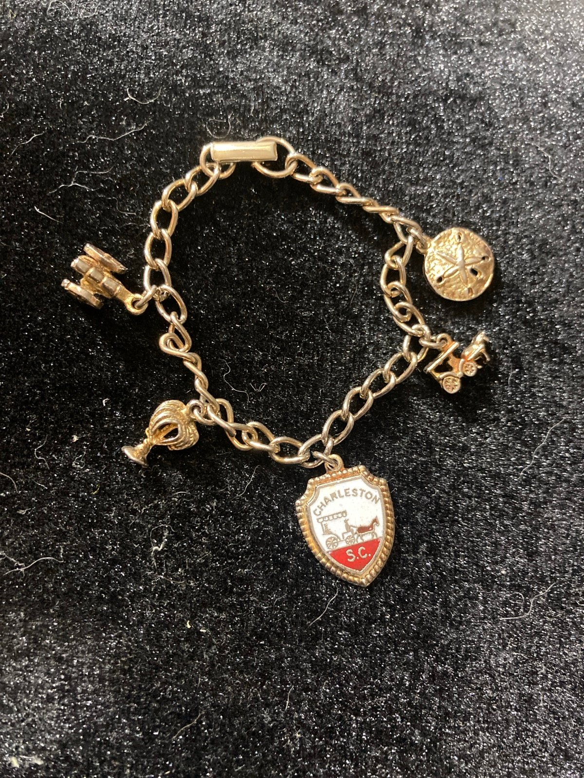 1976 Vntg 7.25" Gold Plated Bicentennial Charm Bracelet w/5 Charms Enamel Cannon