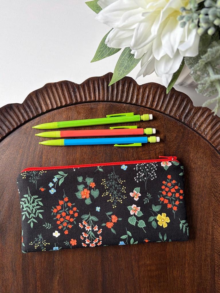 Pencil Pouch – Wildflowers on Black, photo 3 of 5