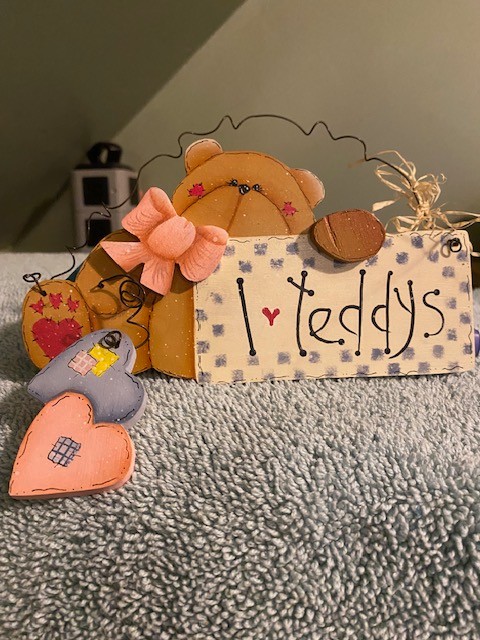 Red Santa Basket with "I heart Teddys" Sign