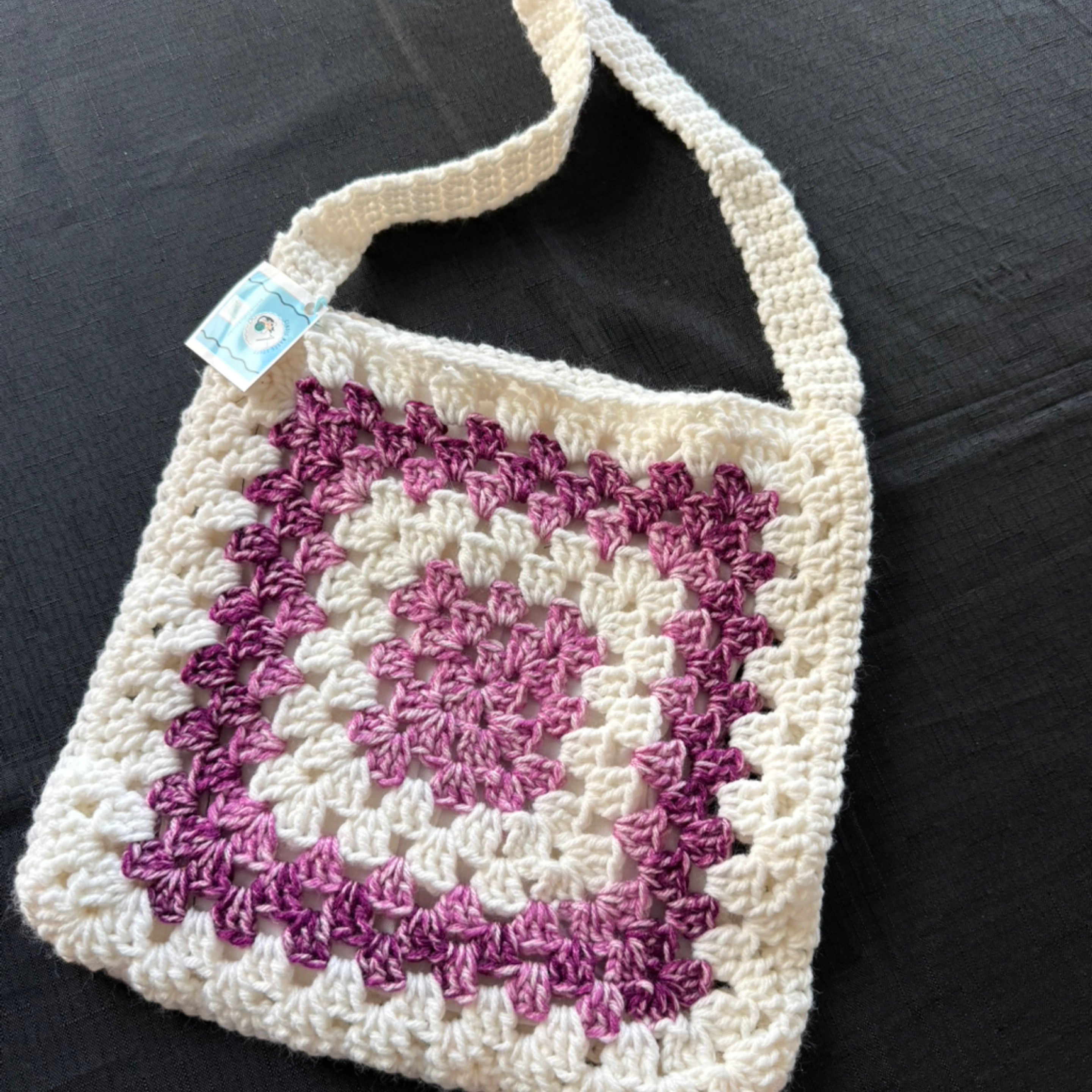 Cream & Berry Granny Square Tote