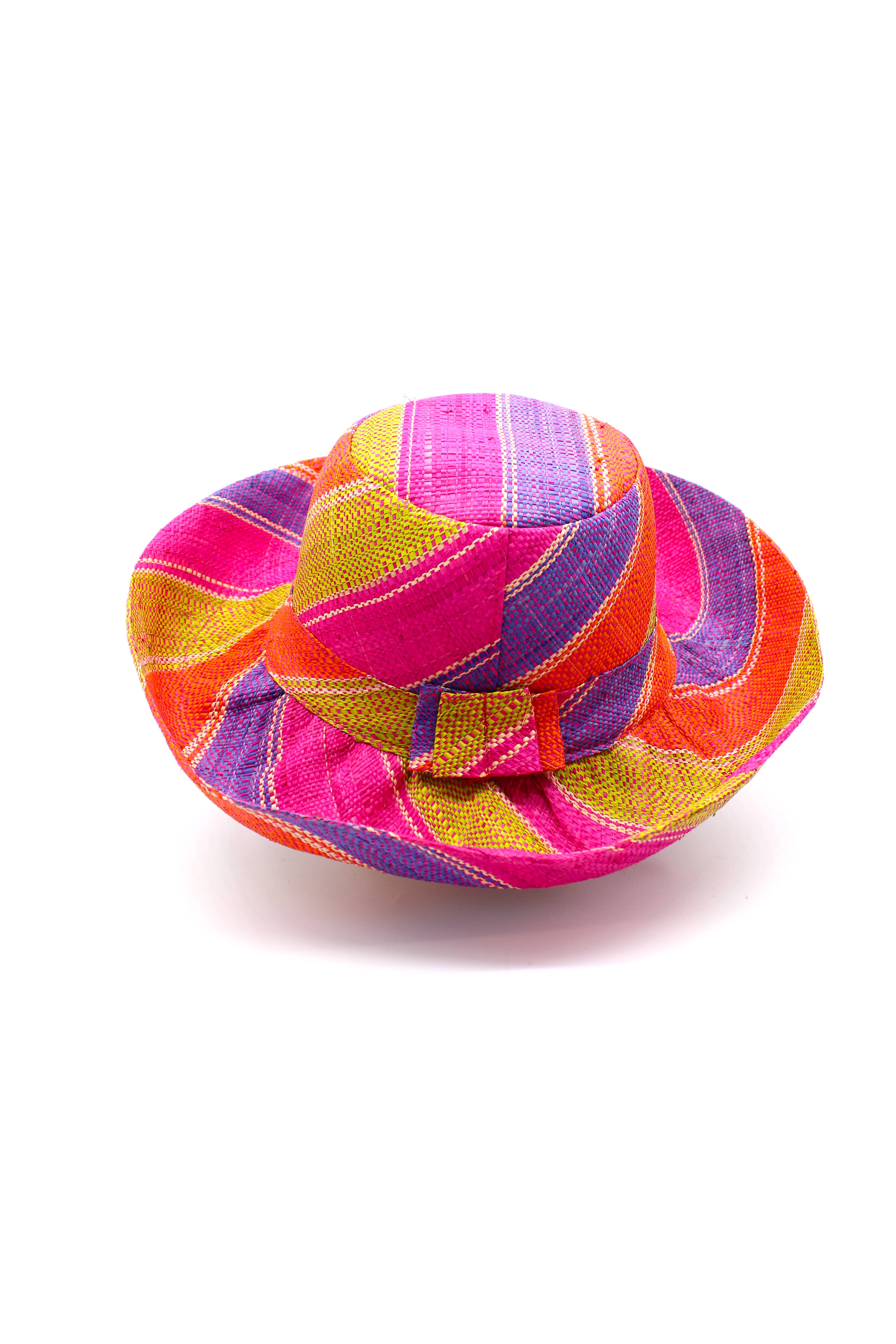 5" & 7" Wide Brim Multicolor Stripe Packable Straw Sun Hats