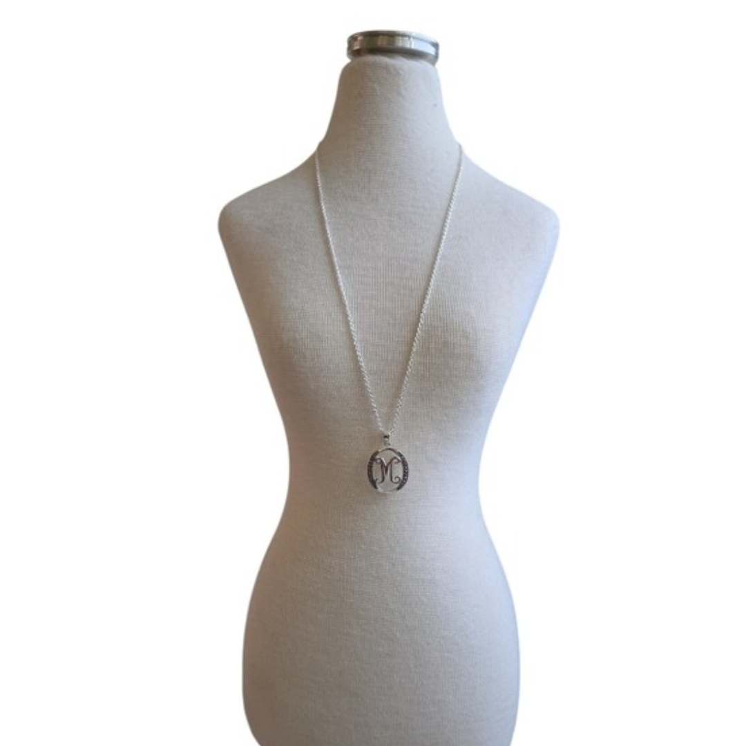 Silver Monogram 'M' Marcasite Pendant Necklace 20"