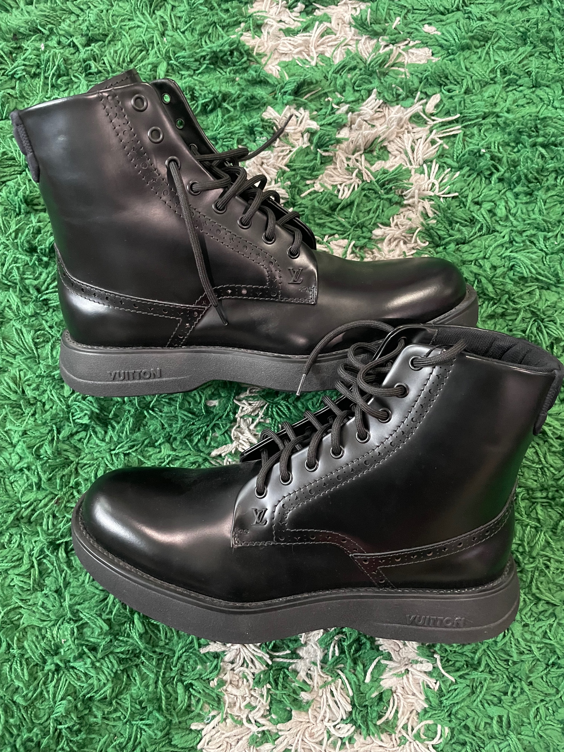 Louis Vuitton combat boots smooth black calf leather size 9.5 (new)
