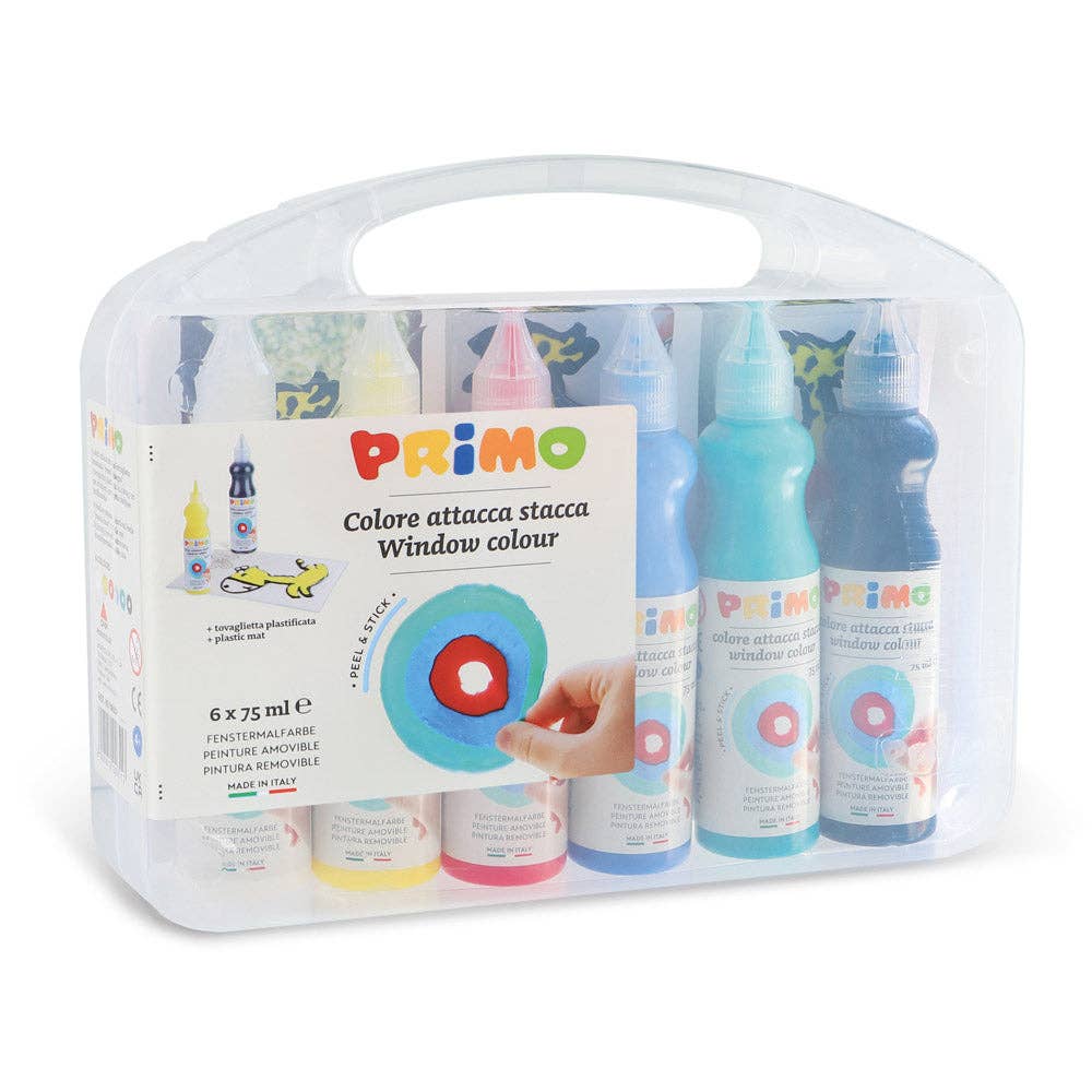 PRIMO Peel and Stick Window Paints (incl. 6 * 75ml bottles and plastic mat)