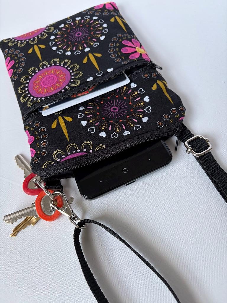 Small Crossbody Bag – Folk Floral on Black, photo 5 of 8