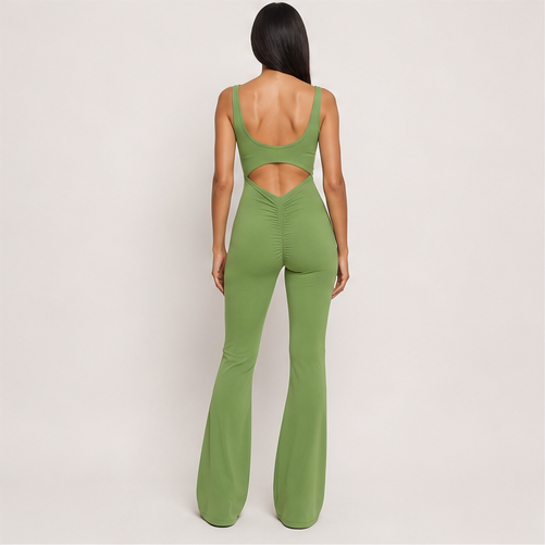 Activewear work out yoga flare jumpsuit with scrunch butt