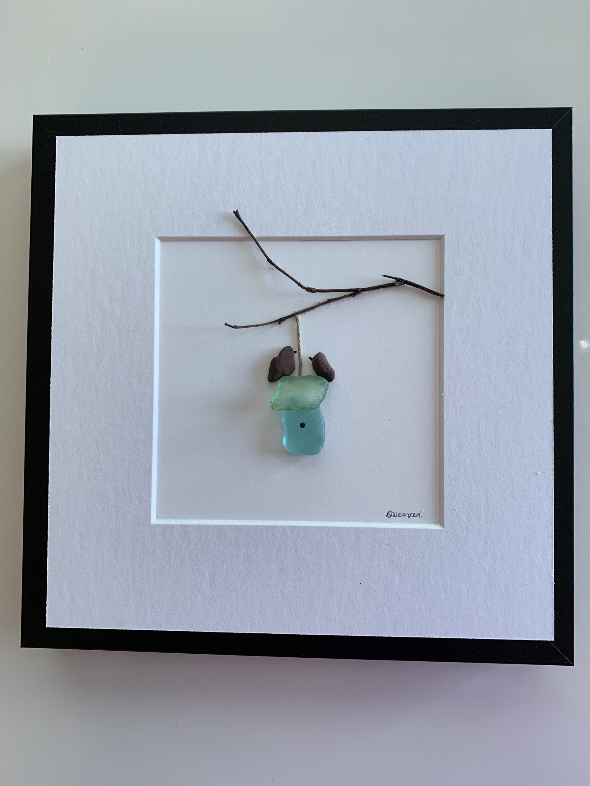 Birdhouse-sea glass house with 2 red birds perched on top (can replicate if sold)
