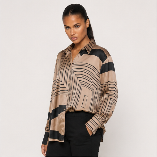 Geo Print Collared Button Down Long Sleeve Shirt
