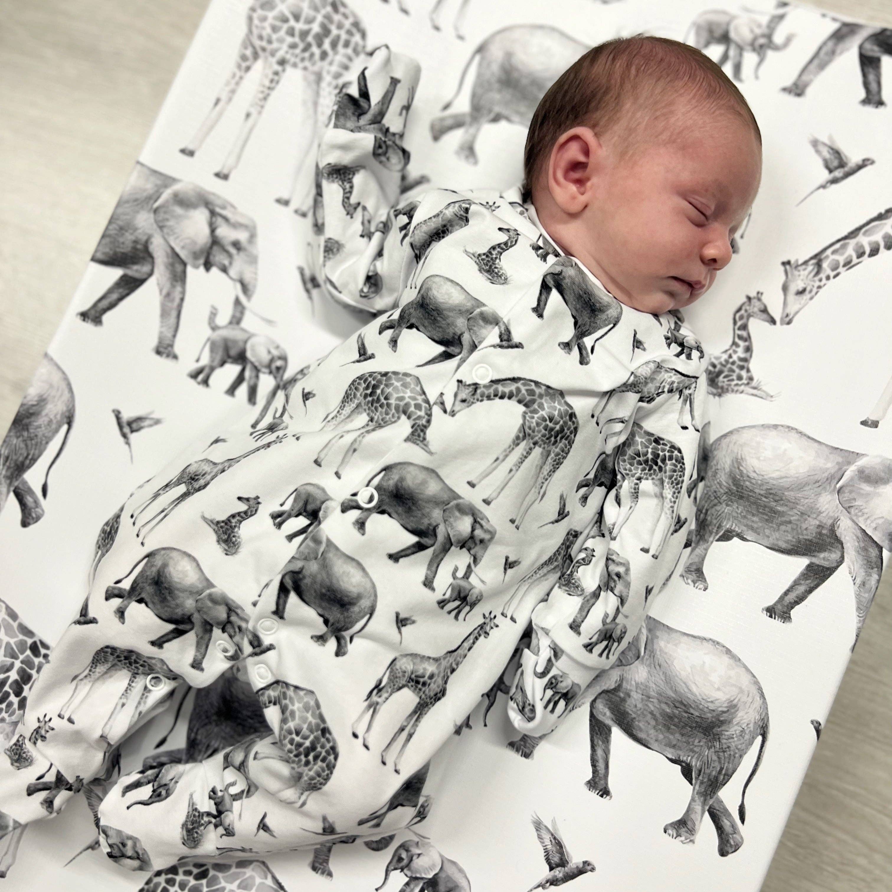 Unisex Baby Cotton Sleepsuit (Onesie) – Safari animal Print
