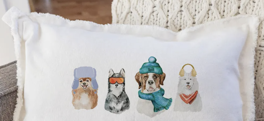 Winter Vail Pups Lumbar Pillow
