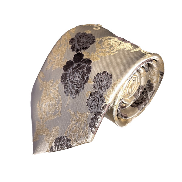 59 X 3.5 Inch Champagne Brown Gold Floral Tie&Psq