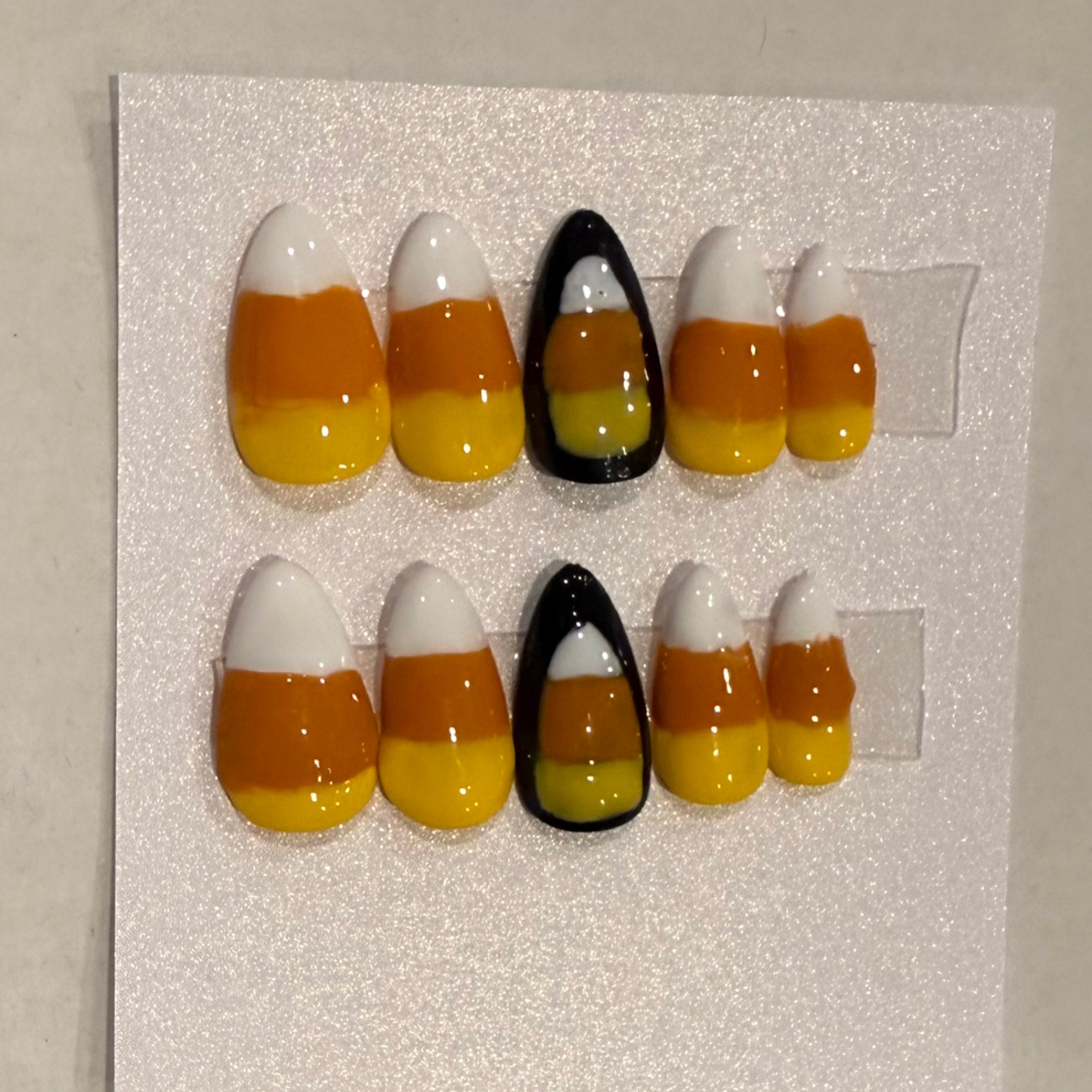 Candy corn hand-painted nail set