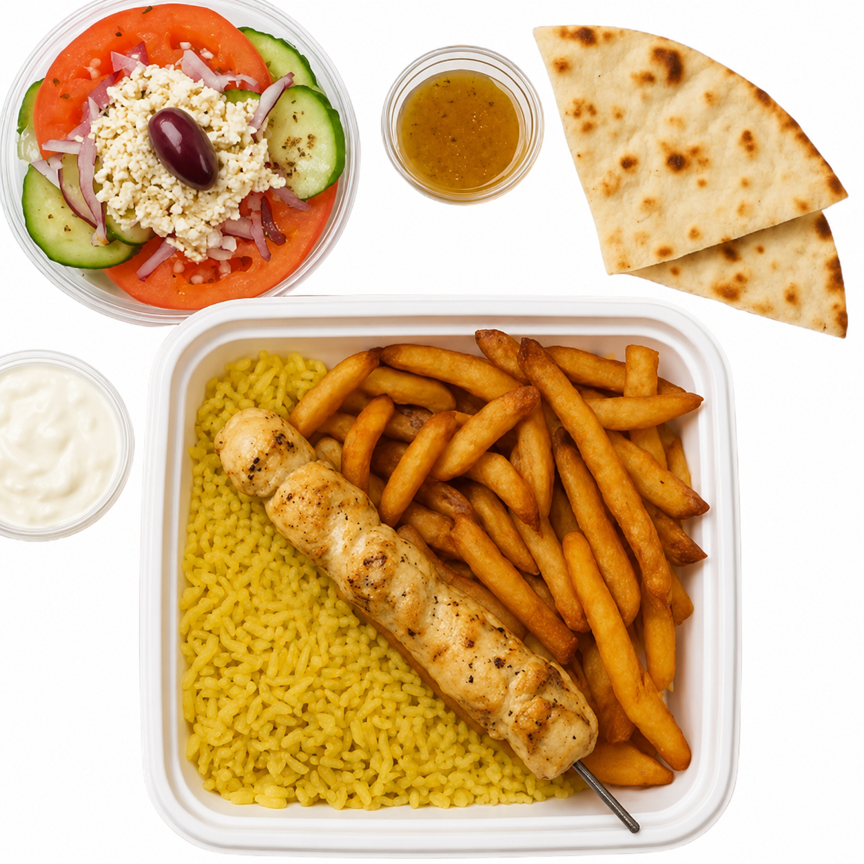 2 X 1 STICK SOUVLAKI DINNERS WITH REGULAR FRIES