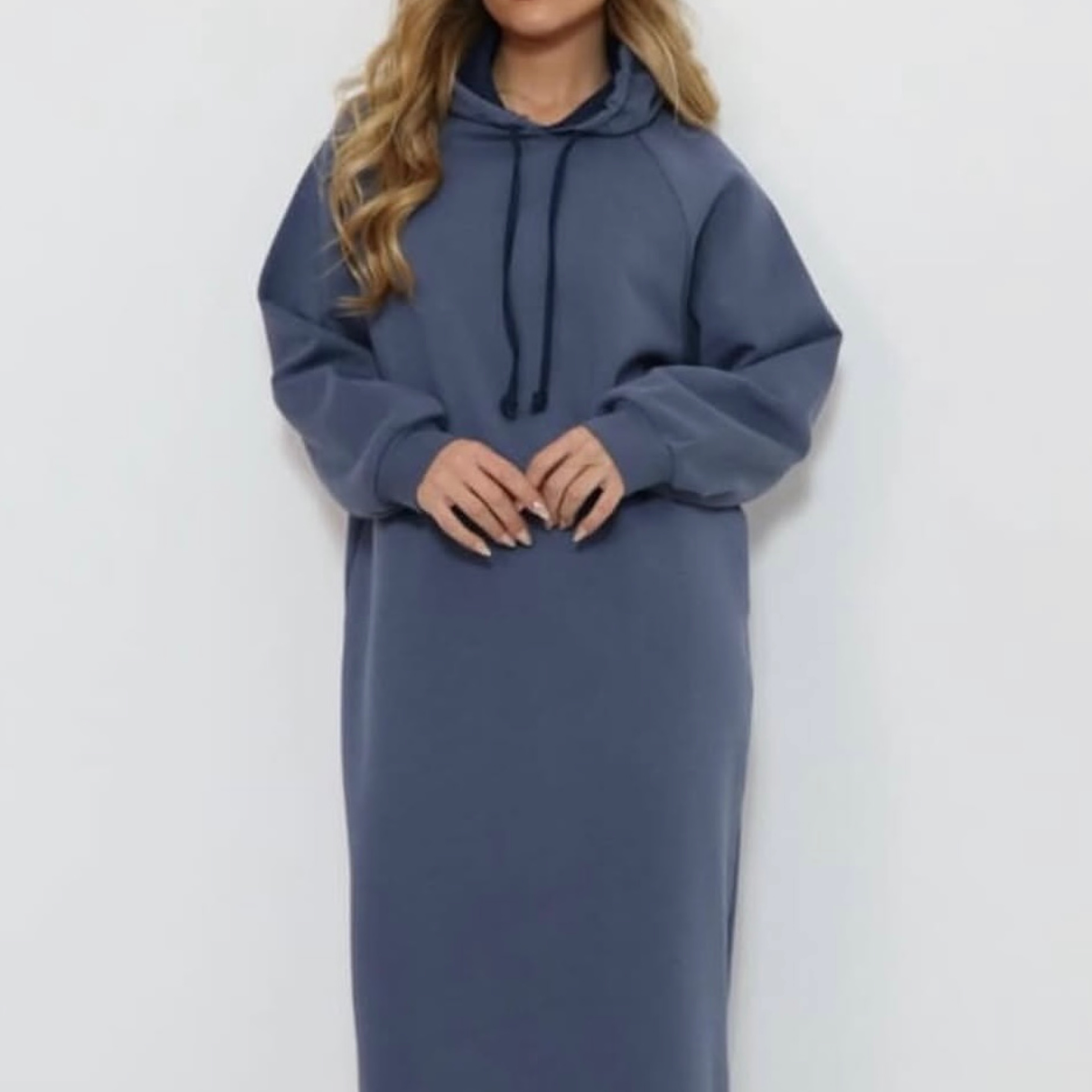 Hooded Maxi Dress in Blue — product photo