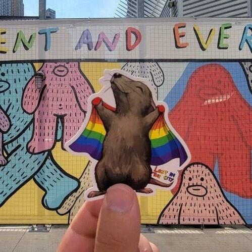Santi of all Trades - Pride Flag Rat Vinyl Sticker | Lost in the city