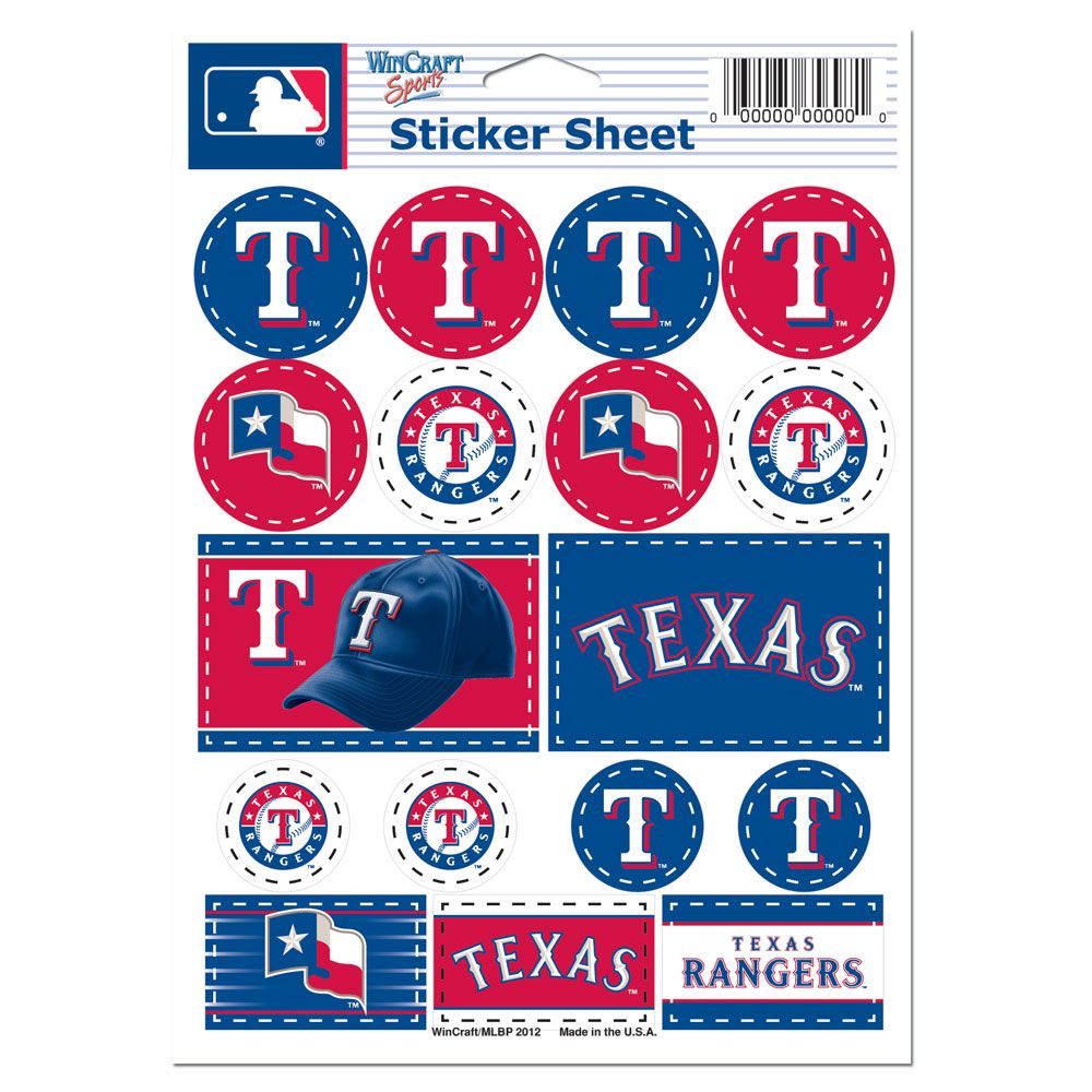 Texas Rangers Vinyl Decal Sheet 5x7"