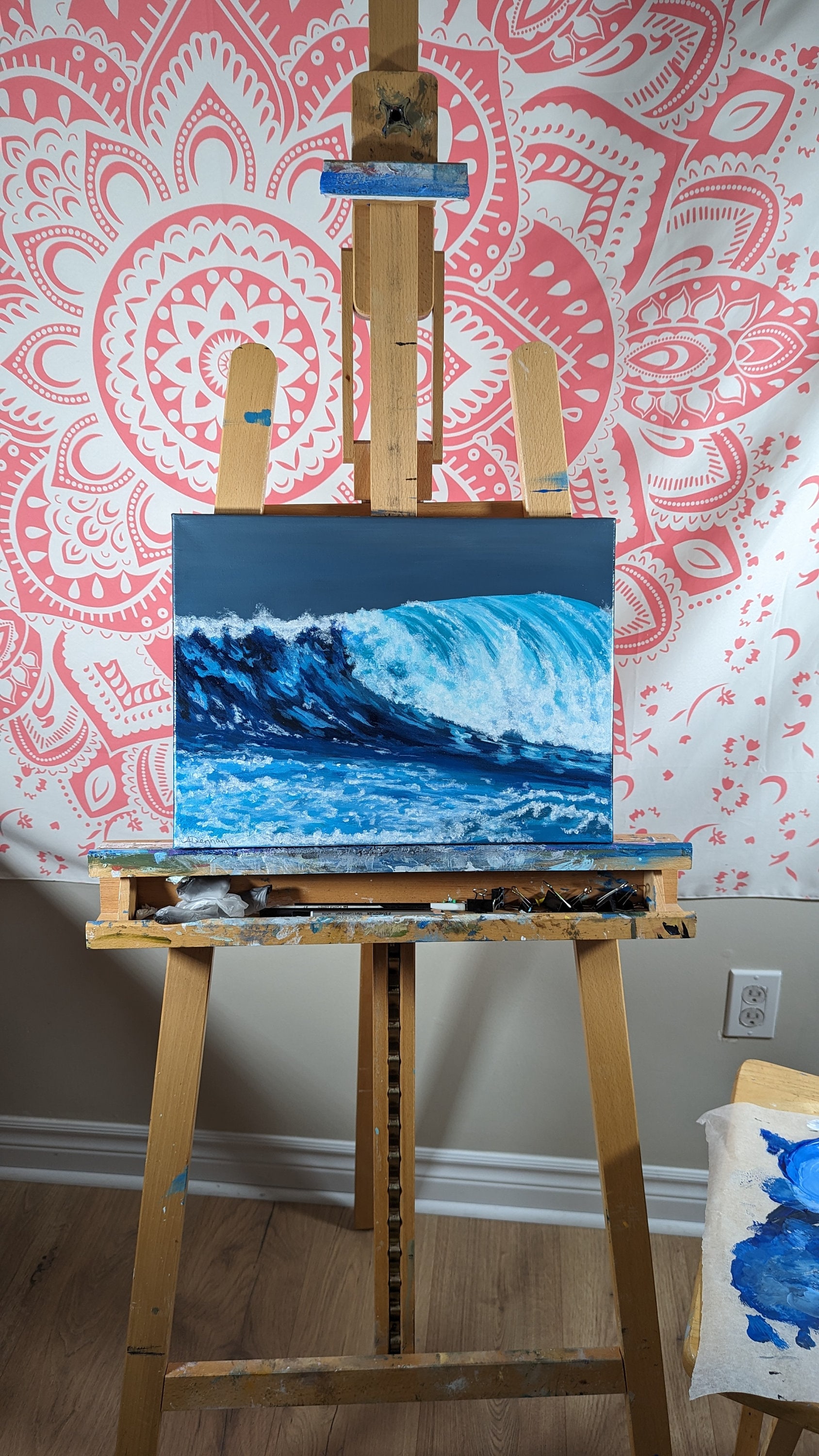 Original Blue Wave Acrylic Painting: Beach House Seascape Art