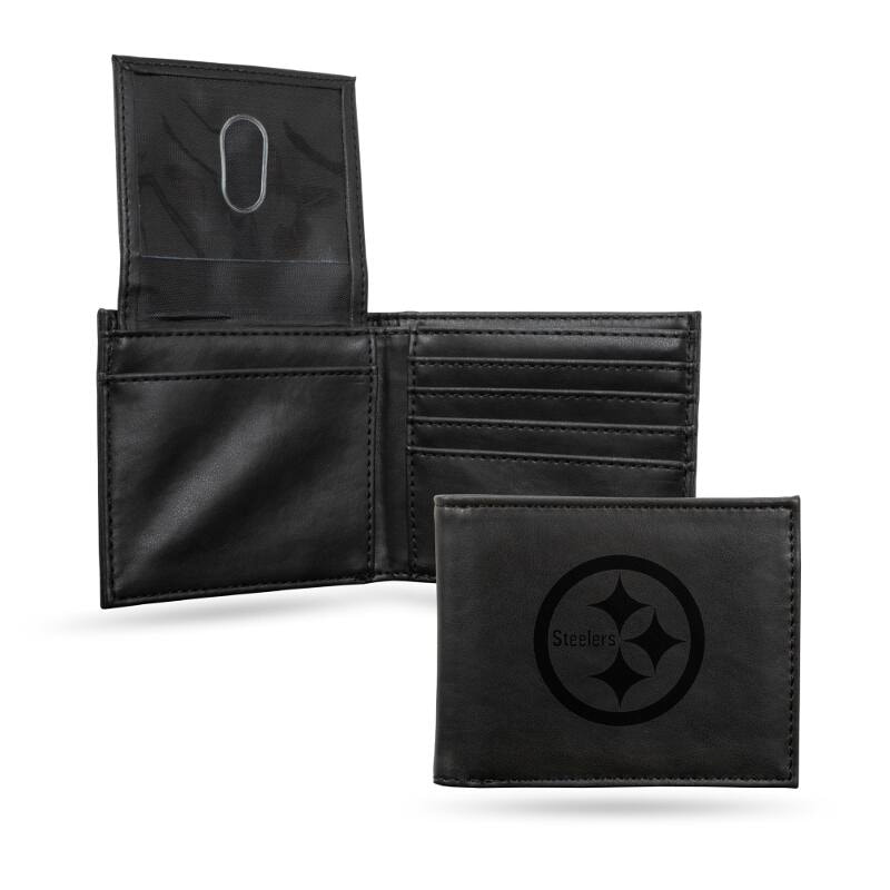 Pittsburgh Steelers Black Laser Engraved Leather Wallet