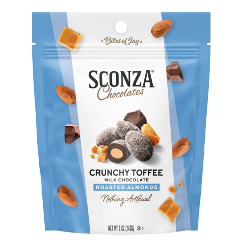 Sconza Crunchy Toffee Milk Chocolate Almonds 5 oz 6 ct Peg Bag
