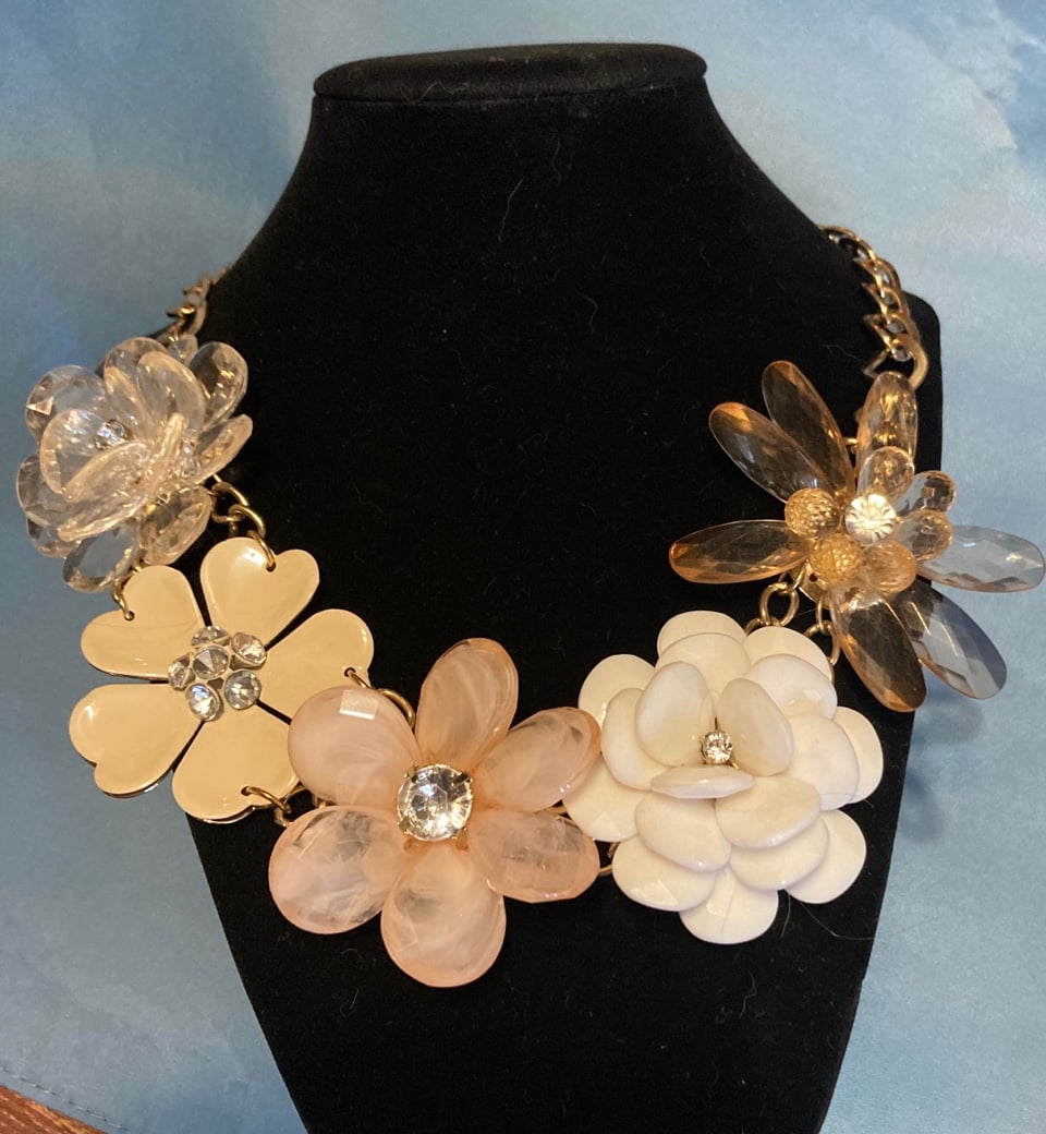 Large Chunky Flower Themed Multi Color Faux Stone Rhinestone Bib Necklace