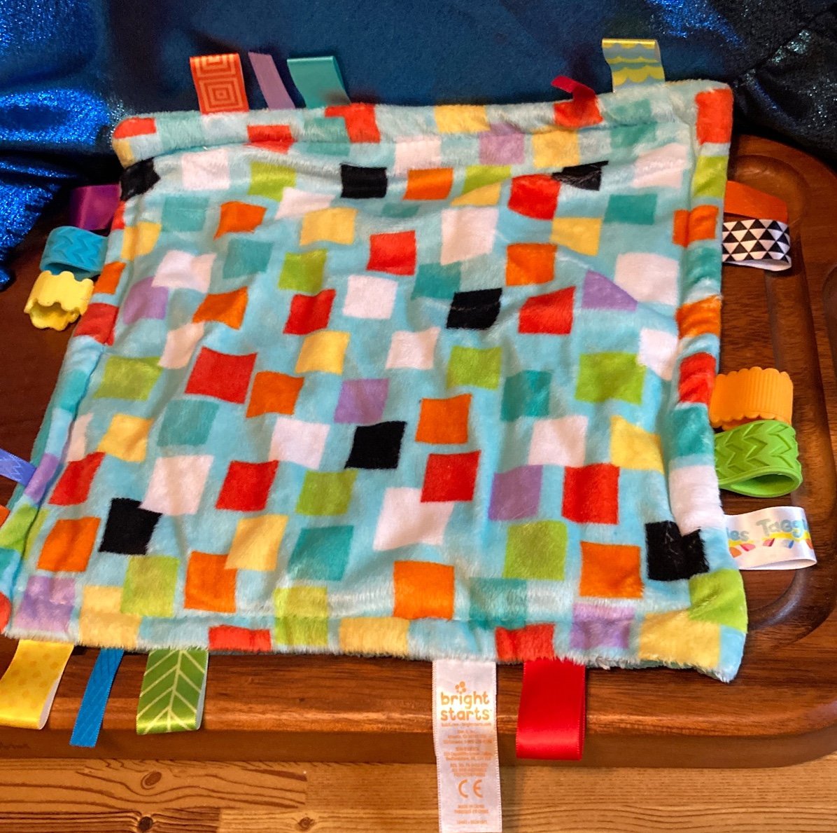 Bright Starts TAGGIES Squares Baby Security Blanket Lovey Satin Tags Teether