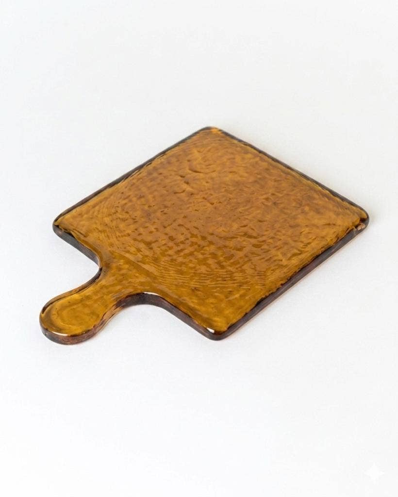Hammered Glass Square Serving Board: AMBER