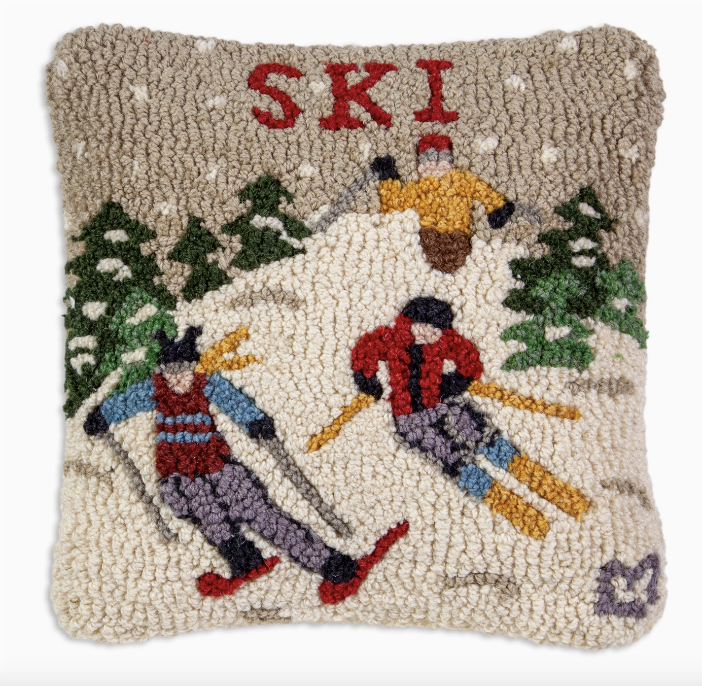 Skiers on the Mountain Hooked Pillow