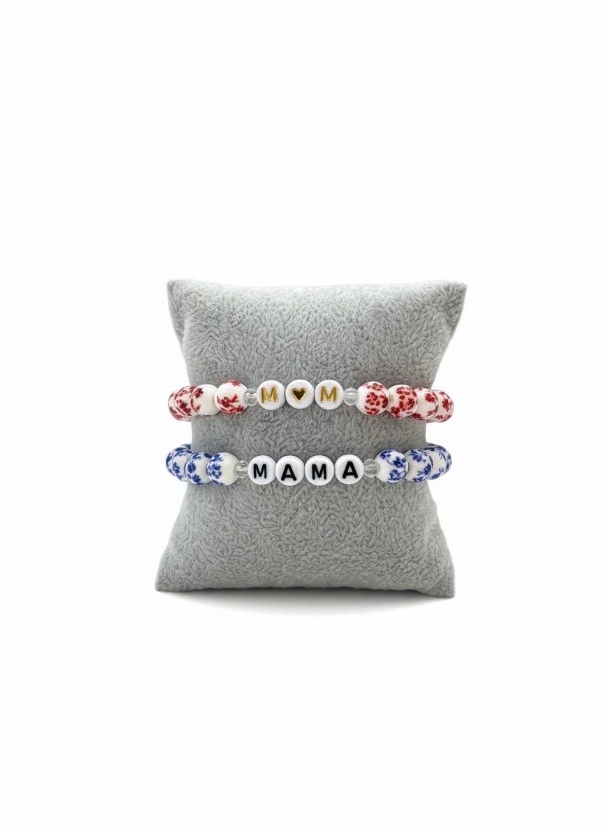 Personalized Name Bracelet, Porcelain Flower Beaded Bracelet, Mother’s Day gift