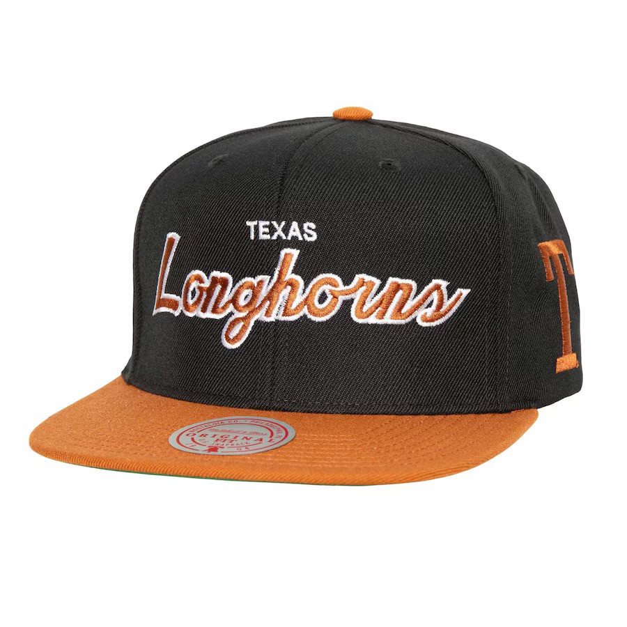Texas Longhorns Black Script 2.0 Mitchell and Ness Snapback Hat